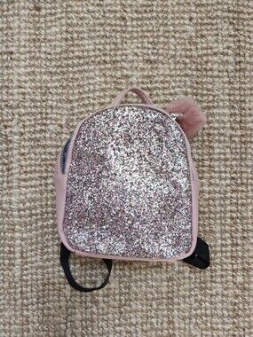 Primark Pink Glitter Kids Backpack with Fluffy Pom